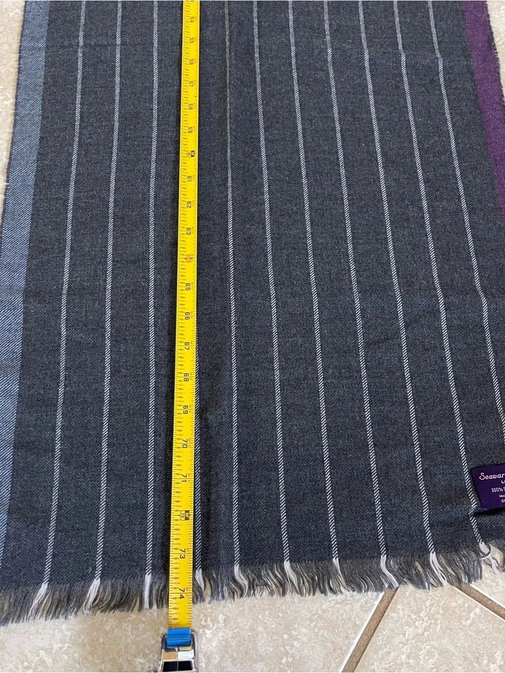 Seaward & Stearn London 100% Wool Scarf Scotland Striped Grey Purple Preppy
